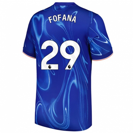 Kandiny Mujer Camiseta Wesley Fofana #29 Azul Blanco 1ª Equipación 2024/25 La Camisa Chile