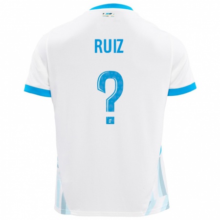 Kandiny Mujer Camiseta Pedro Ruiz #0 Blanco Azul Cielo 1ª Equipación 2024/25 La Camisa Chile