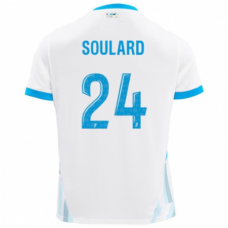 Kandiny Mujer Camiseta Amandine Soulard #24 Blanco Azul Cielo 1ª Equipación 2024/25 La Camisa Chile