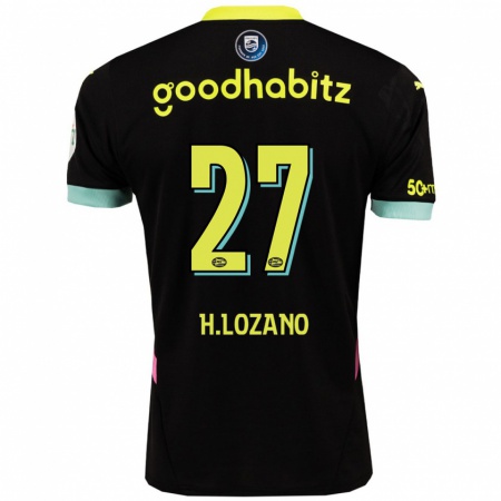 Kandiny Mujer Camiseta Hirving Lozano #27 Negro Amarillo 2ª Equipación 2024/25 La Camisa Chile