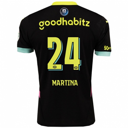 Kandiny Mujer Camiseta Shijona Martina #24 Negro Amarillo 2ª Equipación 2024/25 La Camisa Chile