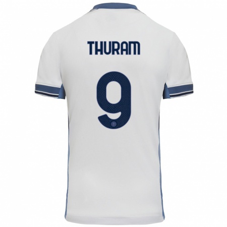 Kandiny Mujer Camiseta Marcus Thuram #9 Blanco Gris 2ª Equipación 2024/25 La Camisa Chile