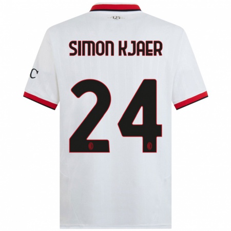 Kandiny Mujer Camiseta Simon Kjaer #24 Blanco Negro Rojo 2ª Equipación 2024/25 La Camisa Chile