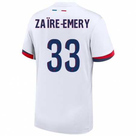 Kandiny Mujer Camiseta Warren Zaïre-Emery #33 Blanco Azul Rojo 2ª Equipación 2024/25 La Camisa Chile