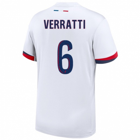 Kandiny Mujer Camiseta Marco Verratti #6 Blanco Azul Rojo 2ª Equipación 2024/25 La Camisa Chile