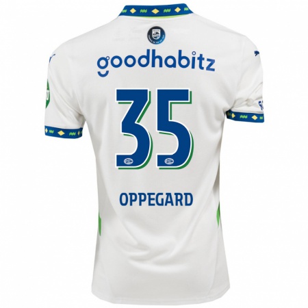 Kandiny Mujer Camiseta Fredrik Oppegård #35 Blanco Azul Oscuro Equipación Tercera 2024/25 La Camisa Chile