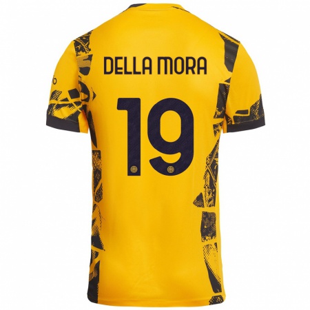 Kandiny Mujer Camiseta Tommaso Della Mora #19 Dorado Negro Equipación Tercera 2024/25 La Camisa Chile