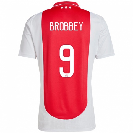 Kandiny Niño Camiseta Brian Brobbey #9 Rojo Blanco 1ª Equipación 2024/25 La Camisa Chile