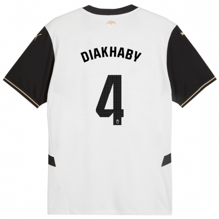 Kandiny Niño Camiseta Mouctar Diakhaby #4 Blanco Negro 1ª Equipación 2024/25 La Camisa Chile