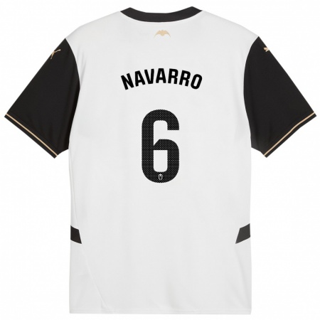 Kandiny Niño Camiseta Javi Navarro #6 Blanco Negro 1ª Equipación 2024/25 La Camisa Chile