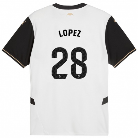 Kandiny Niño Camiseta Saray Lopez #28 Blanco Negro 1ª Equipación 2024/25 La Camisa Chile