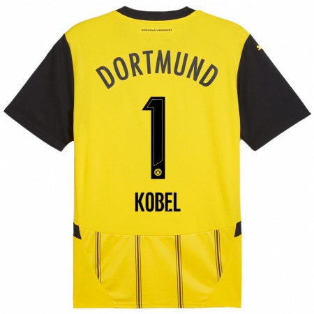 Kandiny Niño Camiseta Gregor Kobel #1 Amarillo Negro 1ª Equipación 2024/25 La Camisa Chile