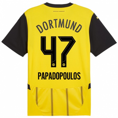 Kandiny Niño Camiseta Antonios Papadopoulos #47 Amarillo Negro 1ª Equipación 2024/25 La Camisa Chile