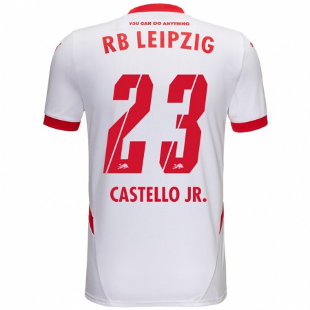 Kandiny Niño Camiseta Castello Lukeba #23 Blanco Rojo 1ª Equipación 2024/25 La Camisa Chile