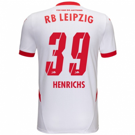 Kandiny Niño Camiseta Benjamin Henrichs #39 Blanco Rojo 1ª Equipación 2024/25 La Camisa Chile