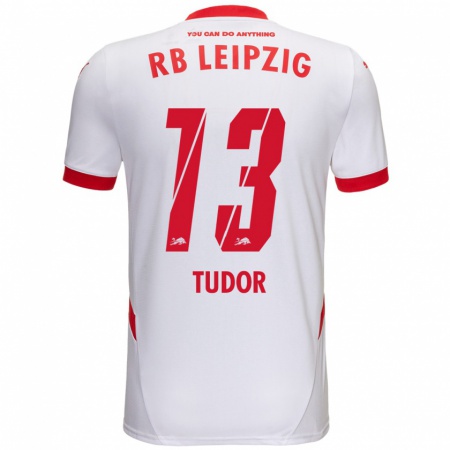 Kandiny Niño Camiseta Aaron Tudor #13 Blanco Rojo 1ª Equipación 2024/25 La Camisa Chile