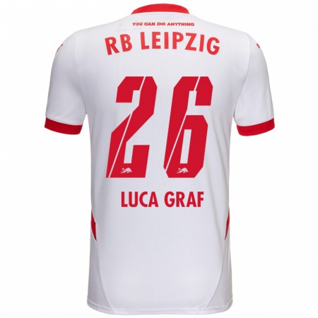 Kandiny Niño Camiseta Luca Marie Graf #26 Blanco Rojo 1ª Equipación 2024/25 La Camisa Chile