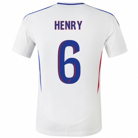 Kandiny Niño Camiseta Amandine Henry #6 Blanco Azul 1ª Equipación 2024/25 La Camisa Chile