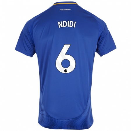 Kandiny Niño Camiseta Wilfred Ndidi #6 Azul Blanco 1ª Equipación 2024/25 La Camisa Chile