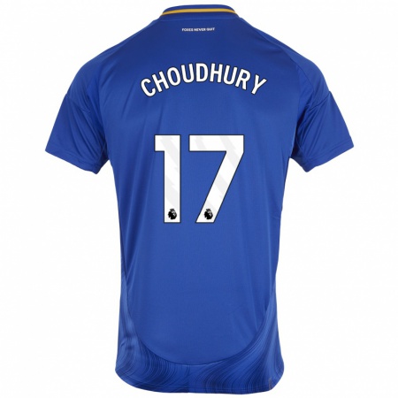 Kandiny Niño Camiseta Hamza Choudhury #17 Azul Blanco 1ª Equipación 2024/25 La Camisa Chile