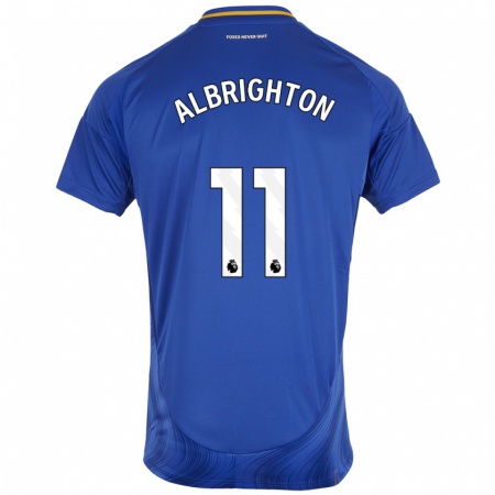 Kandiny Niño Camiseta Marc Albrighton #11 Azul Blanco 1ª Equipación 2024/25 La Camisa Chile