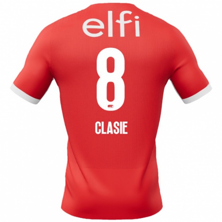 Kandiny Niño Camiseta Jordy Clasie #8 Rojo Blanco 1ª Equipación 2024/25 La Camisa Chile