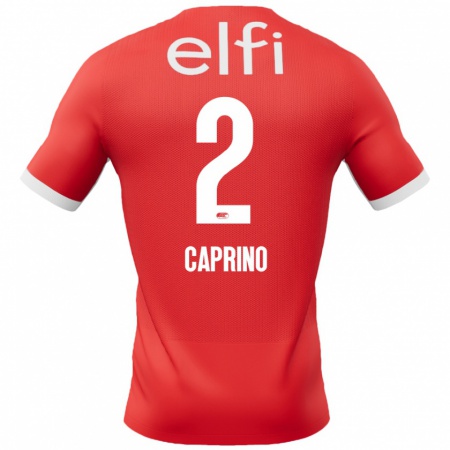 Kandiny Niño Camiseta Ginia Caprino #2 Rojo Blanco 1ª Equipación 2024/25 La Camisa Chile