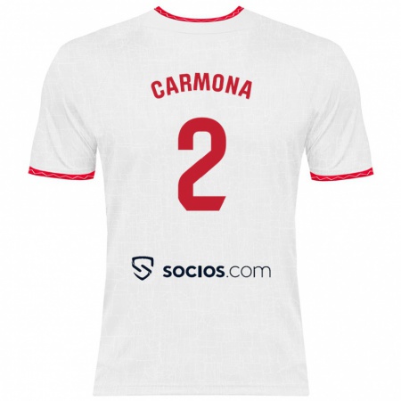 Kandiny Niño Camiseta José Ángel Carmona #2 Blanco Rojo 1ª Equipación 2024/25 La Camisa Chile