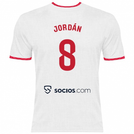 Kandiny Niño Camiseta Joan Jordán #8 Blanco Rojo 1ª Equipación 2024/25 La Camisa Chile