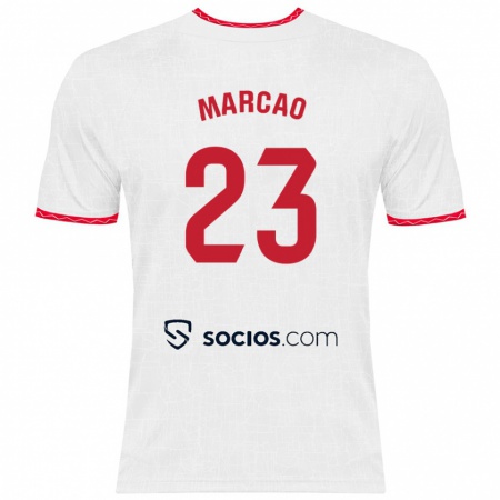 Kandiny Niño Camiseta Marcão #23 Blanco Rojo 1ª Equipación 2024/25 La Camisa Chile