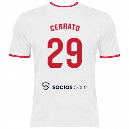 Kandiny Niño Camiseta Alba Cerrato #29 Blanco Rojo 1ª Equipación 2024/25 La Camisa Chile