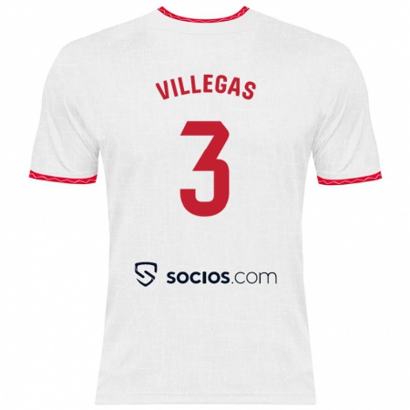 Kandiny Niño Camiseta Juancho Villegas #3 Blanco Rojo 1ª Equipación 2024/25 La Camisa Chile