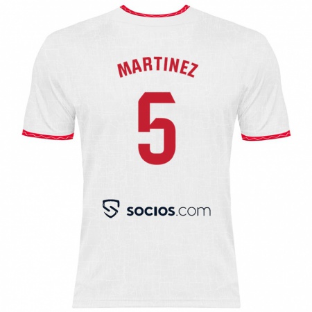 Kandiny Niño Camiseta Sergio Martínez #5 Blanco Rojo 1ª Equipación 2024/25 La Camisa Chile