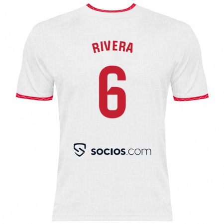 Kandiny Niño Camiseta Pablo Rivera #6 Blanco Rojo 1ª Equipación 2024/25 La Camisa Chile