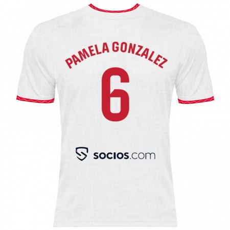 Kandiny Niño Camiseta Cinthia Pamela González Medina #6 Blanco Rojo 1ª Equipación 2024/25 La Camisa Chile