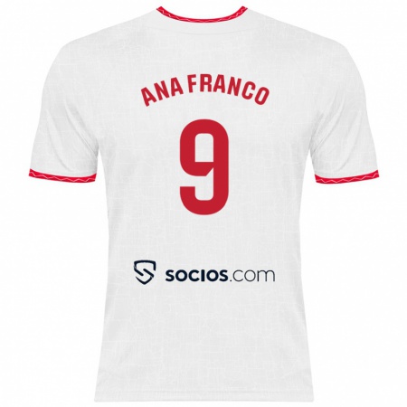 Kandiny Niño Camiseta Ana Franco De La Vega #9 Blanco Rojo 1ª Equipación 2024/25 La Camisa Chile