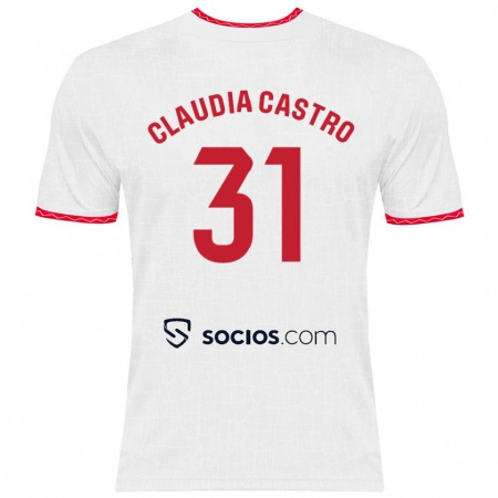 Kandiny Niño Camiseta Claudia Castro Romero #31 Blanco Rojo 1ª Equipación 2024/25 La Camisa Chile