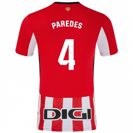 Kandiny Niño Camiseta Aitor Paredes #4 Rojo Blanco 1ª Equipación 2024/25 La Camisa Chile