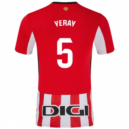 Kandiny Niño Camiseta Yeray Álvarez #5 Rojo Blanco 1ª Equipación 2024/25 La Camisa Chile