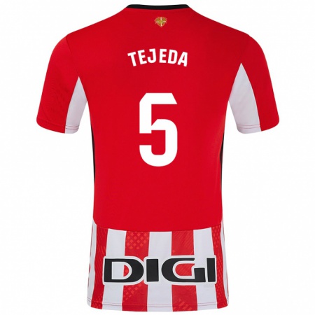 Kandiny Niño Camiseta Diego Tejeda #5 Rojo Blanco 1ª Equipación 2024/25 La Camisa Chile