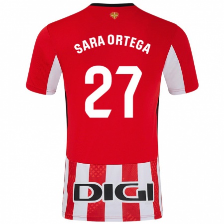 Kandiny Niño Camiseta Sara Ortega Ruiz #27 Rojo Blanco 1ª Equipación 2024/25 La Camisa Chile