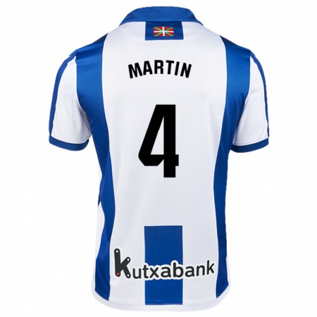 Kandiny Niño Camiseta Jon Martín #4 Blanco Azul 1ª Equipación 2024/25 La Camisa Chile