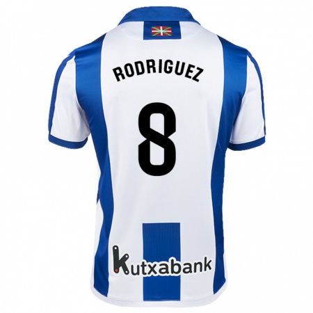 Kandiny Niño Camiseta Mikel Rodriguez #8 Blanco Azul 1ª Equipación 2024/25 La Camisa Chile