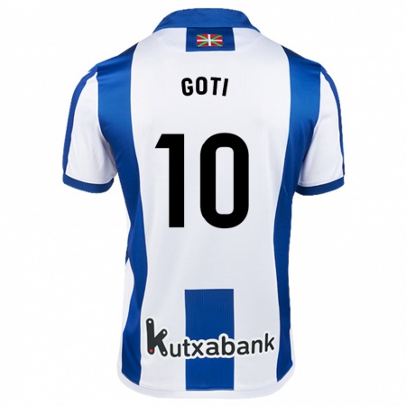 Kandiny Niño Camiseta Mikel Goti #10 Blanco Azul 1ª Equipación 2024/25 La Camisa Chile