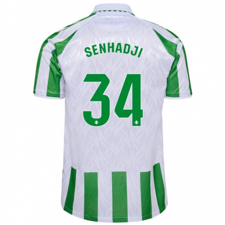 Kandiny Niño Camiseta Yanis Senhadji #34 Verde Rayas Blancas 1ª Equipación 2024/25 La Camisa Chile