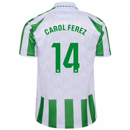 Kandiny Niño Camiseta Carolina Férez Méndez #14 Verde Rayas Blancas 1ª Equipación 2024/25 La Camisa Chile