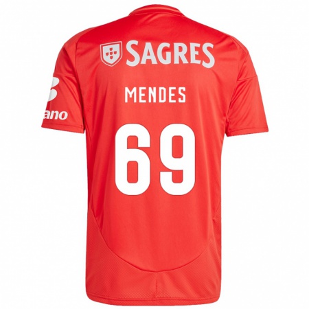 Kandiny Niño Camiseta Vladimir Mendes #69 Rojo Blanco 1ª Equipación 2024/25 La Camisa Chile