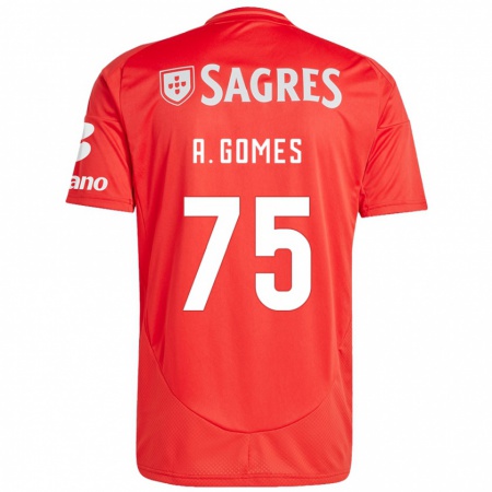 Kandiny Niño Camiseta André Gomes #75 Rojo Blanco 1ª Equipación 2024/25 La Camisa Chile