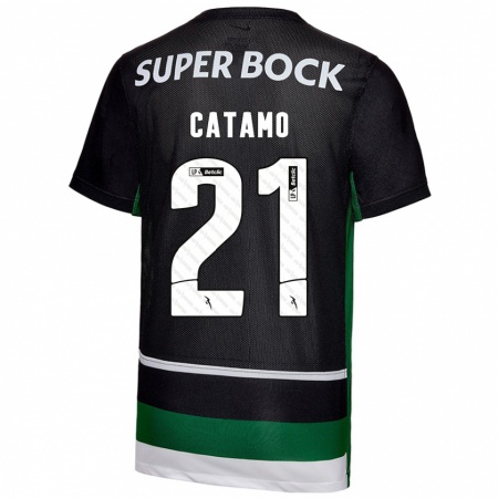 Kandiny Niño Camiseta Geny Catamo #21 Negro Blanco Verde 1ª Equipación 2024/25 La Camisa Chile