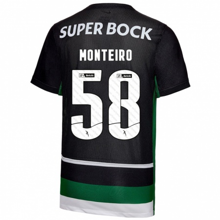 Kandiny Niño Camiseta David Monteiro #58 Negro Blanco Verde 1ª Equipación 2024/25 La Camisa Chile